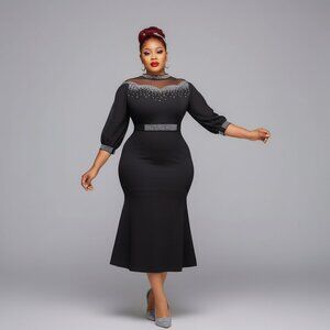 Luxe Black Embellished Mermaid Dress L - 3XL